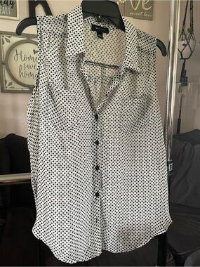 AB Studio Sleeveless Polka Dot Blouse Button Down Shirt Top Size Large